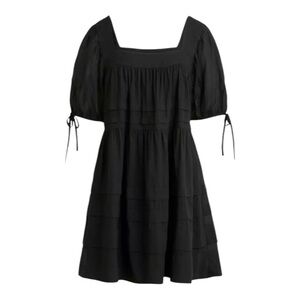 J Crew Calliste Black Square Neck Puff Sleeve Mini Dress Babydoll Womens Size S